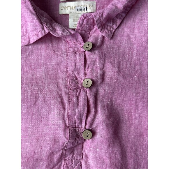 Cynthia Rowley Shirt Womens 2X 100% Linen Pink Roll Tab Sleeves - Picture 6 of 9